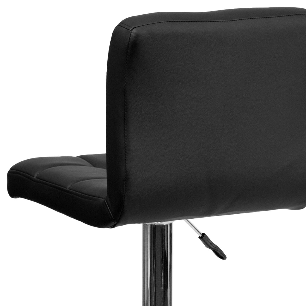 Black Quilted Vinyl Adjustable Height Barstool with Chrome Base F856083