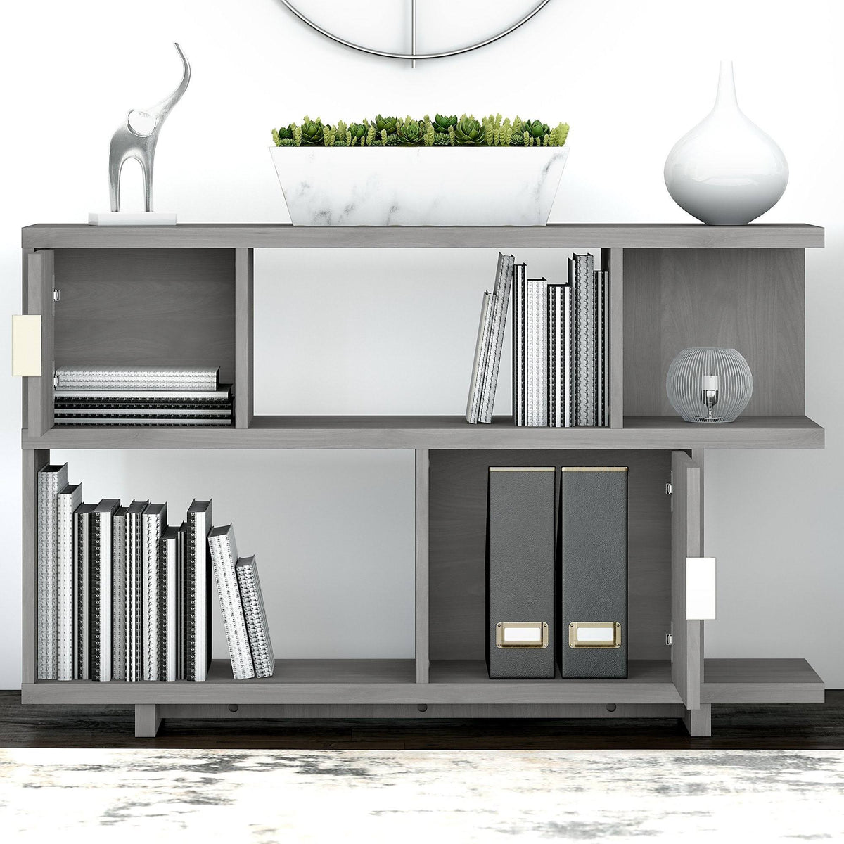 Modern Gray Writing Desk with Low Bookcase M1983