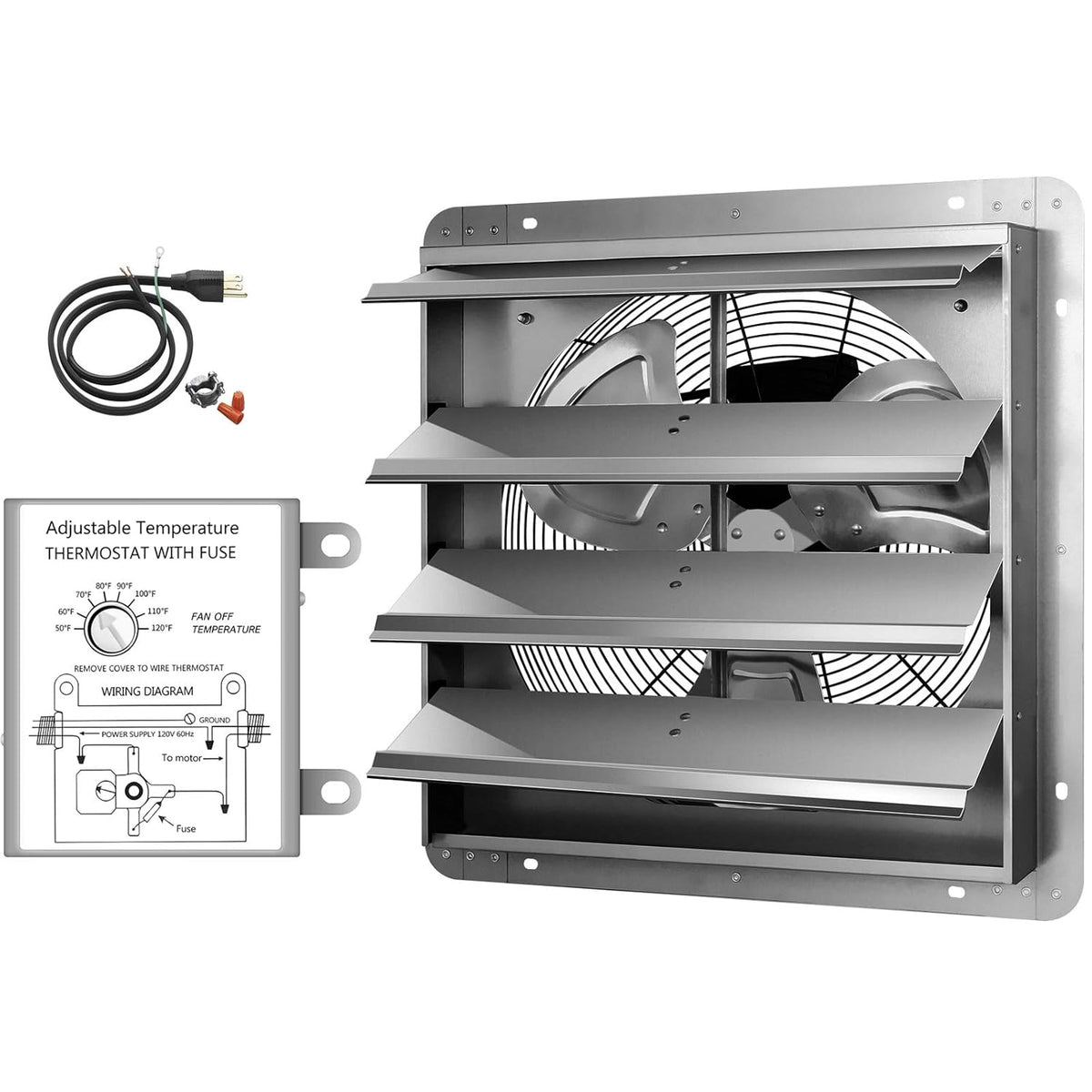7 Inch Shutter Exhaust Fan Aluminum, 1680 RPM, 760 CFM, Silver Pack of 2 M592338
