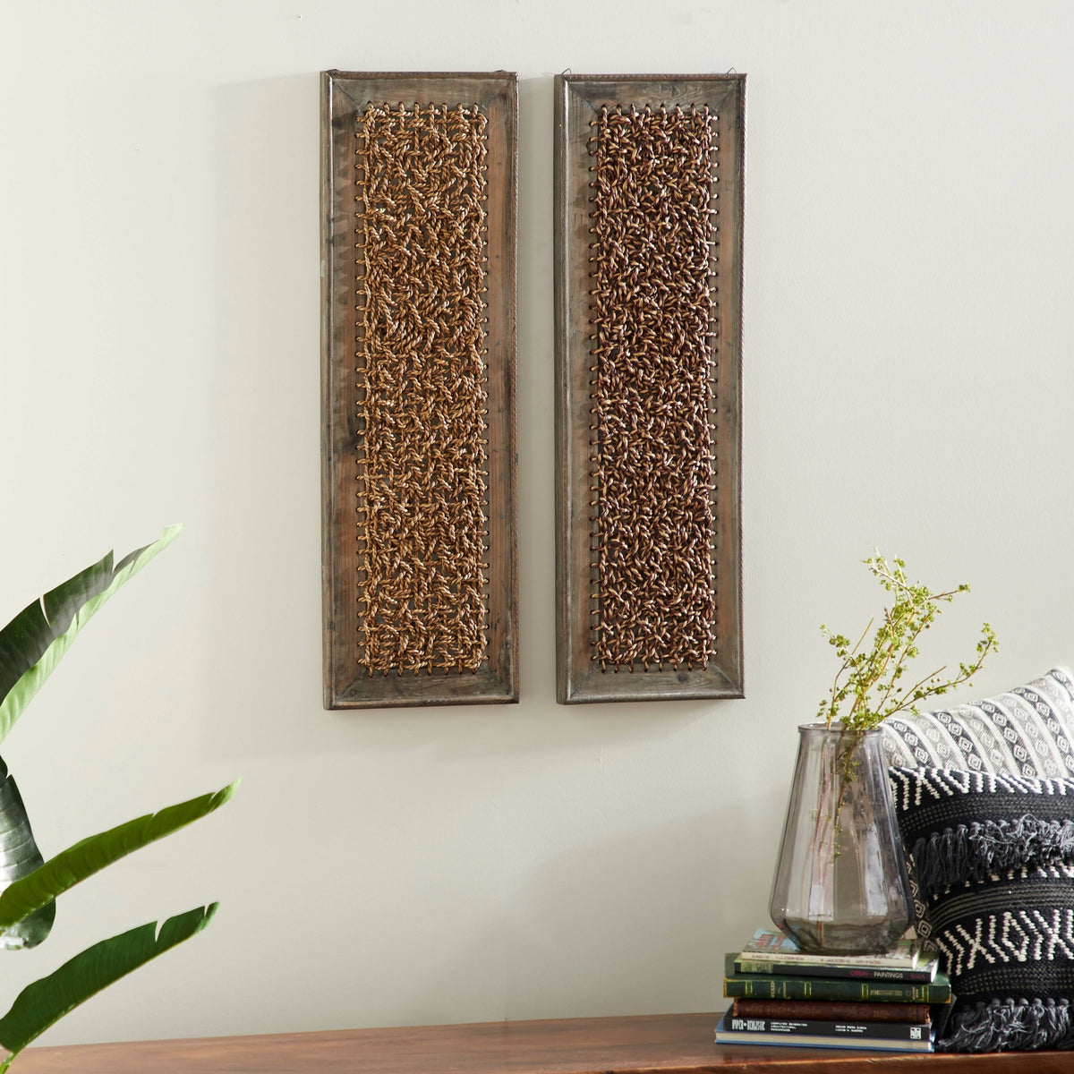 Wood Rattan Wall Decor, Brown/Natural - 2 Count G3196