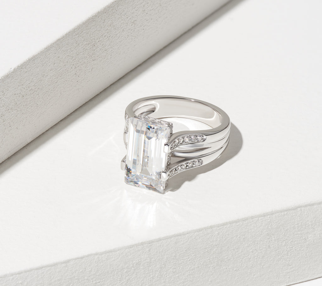 Cubic Zirconia Cathedral Engagement Ring in Rhodium Plated Sterling Silver M648456