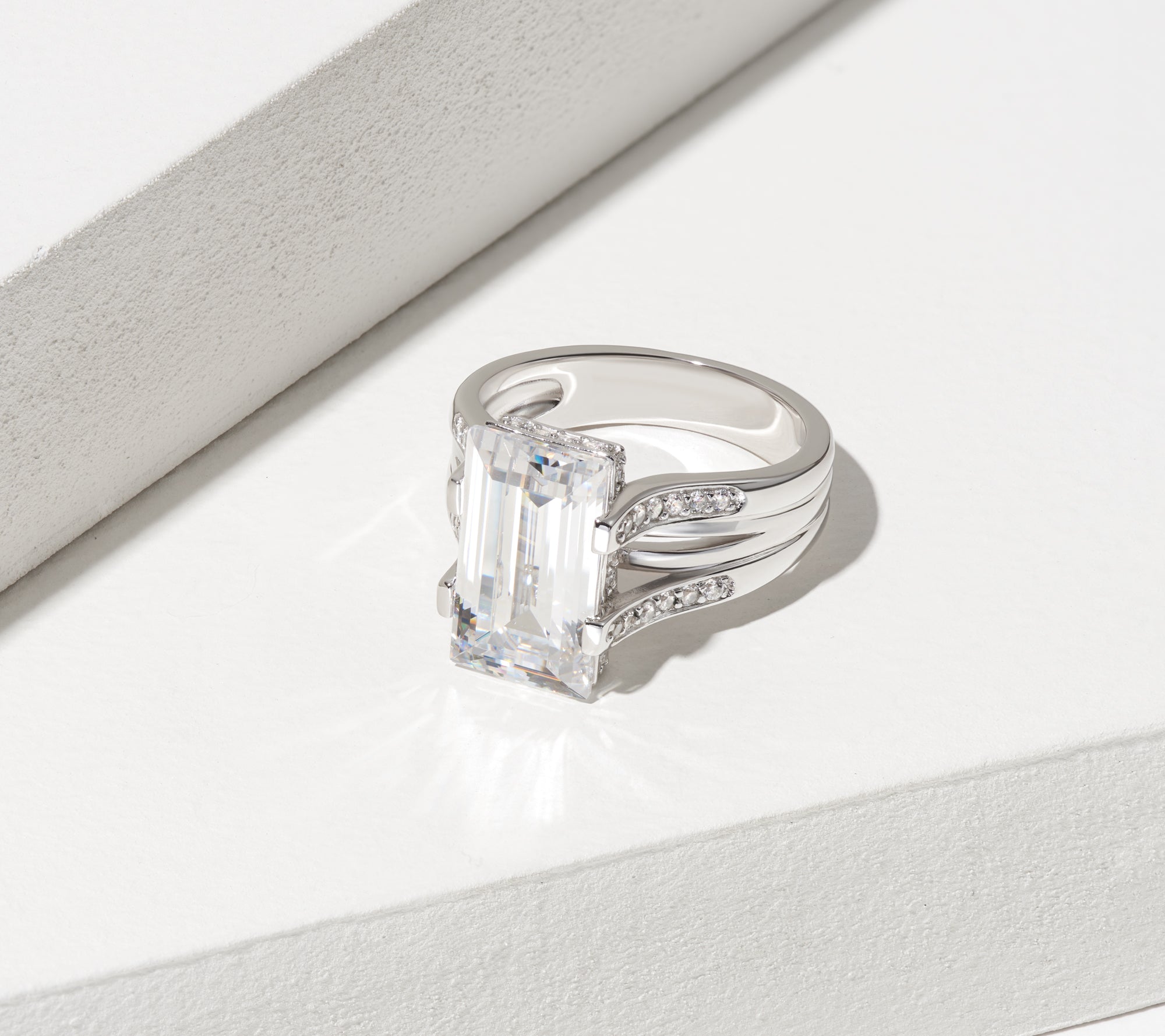Cubic Zirconia Cathedral Engagement Ring in Rhodium Plated Sterling Silver M648456
