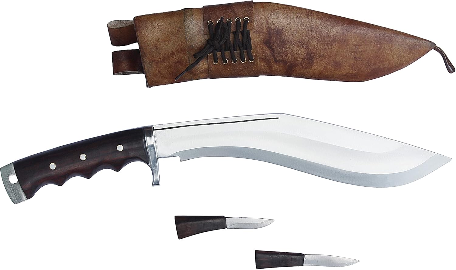 11” Blade Carbon Steel Kukri with Rosewood Handle and Leather Scabbard E279