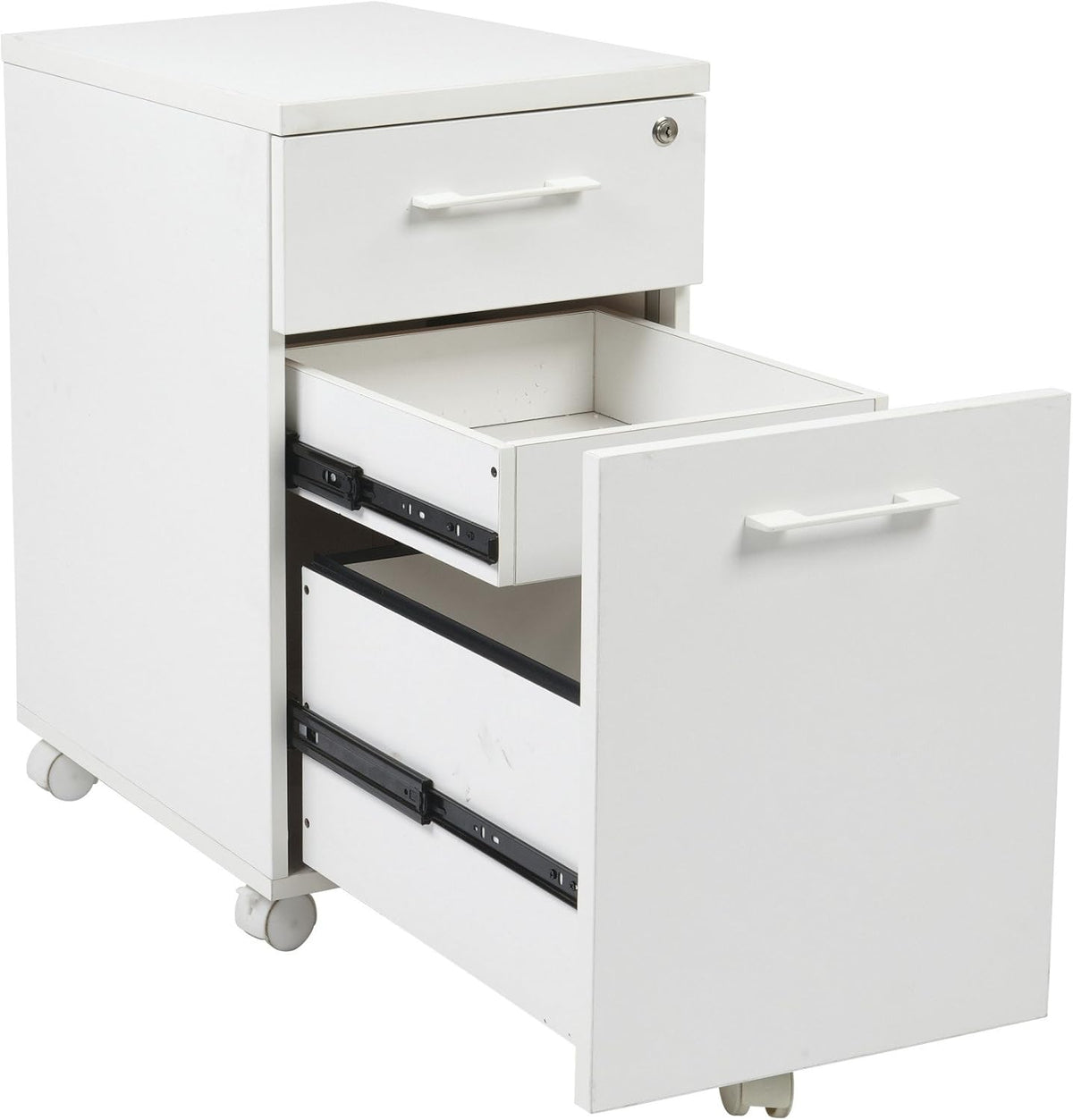 White Mobile File with Hidden Drawer and Castors E3258