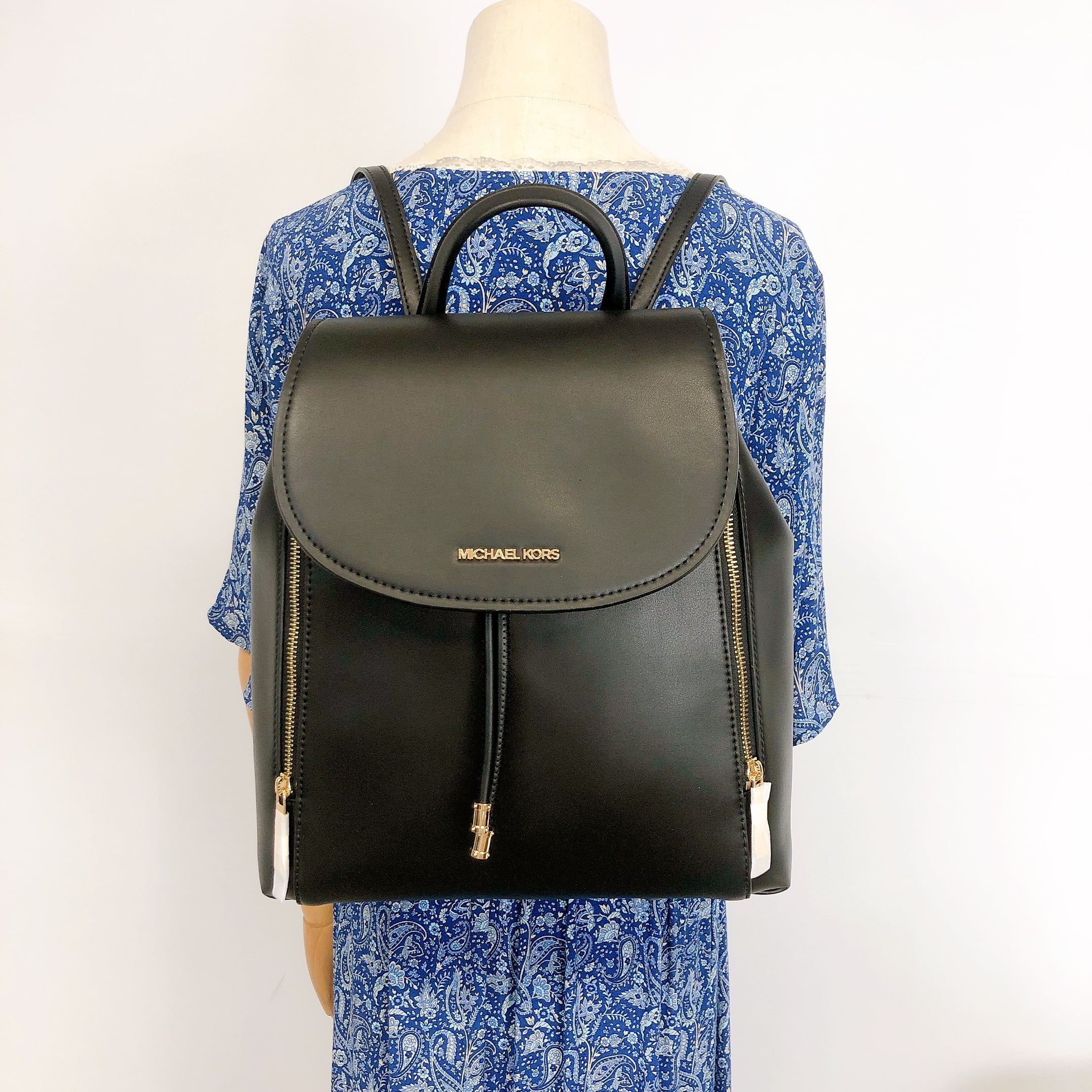 Black Leather Drawstring Backpack D514206