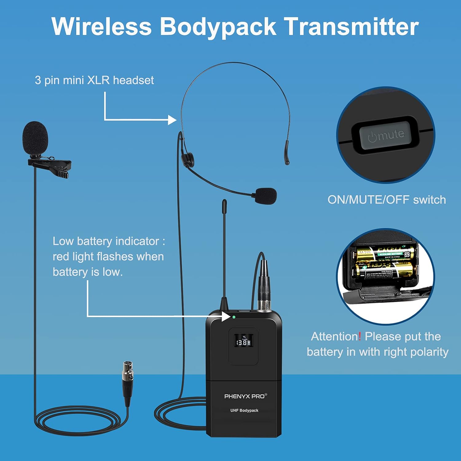Dual Channel Wireless Microphone System with Handheld, Bodypack, Headset, Lapel I284040