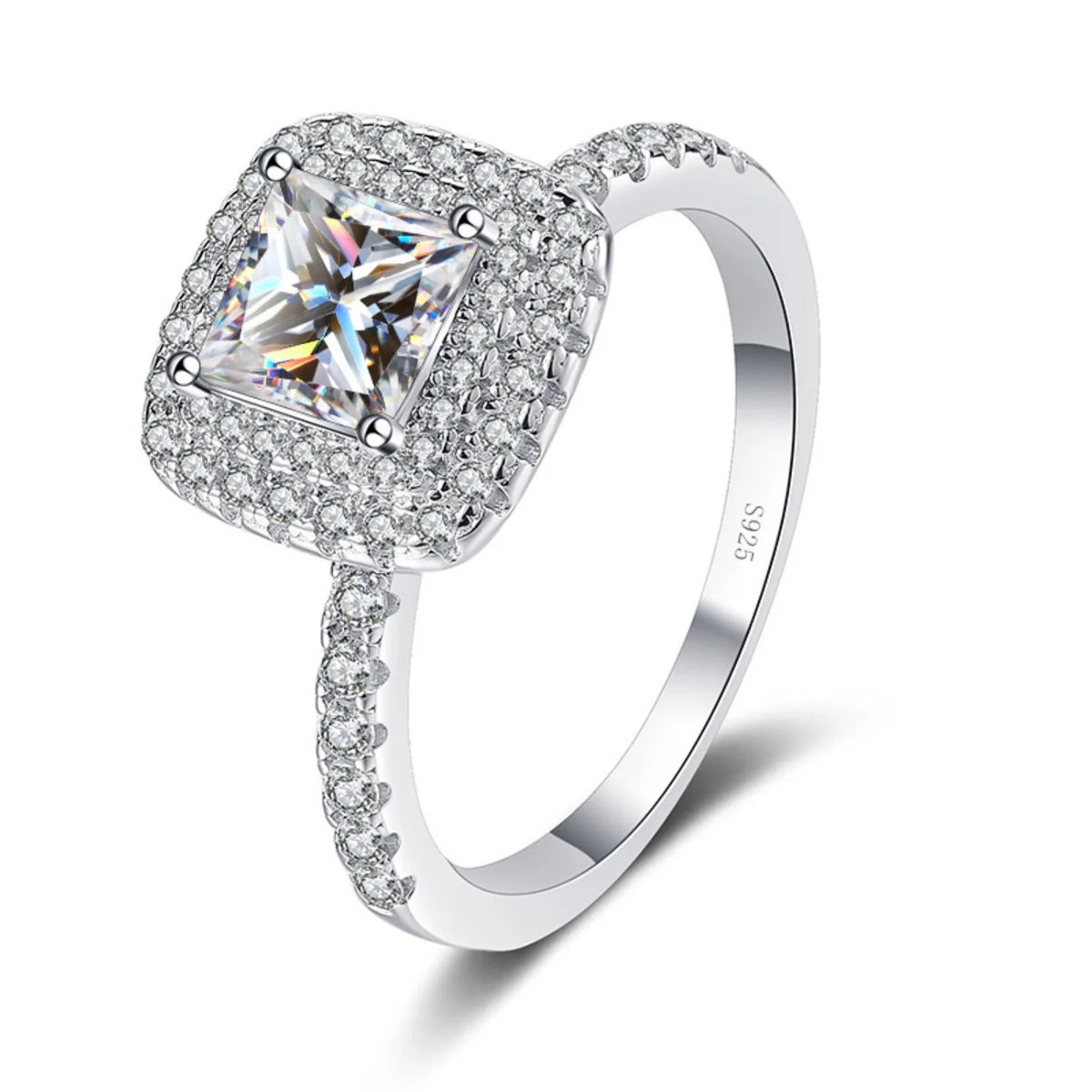 Moissanite Engagement Ring 1ct Princess Cut D Color VVS1 S925 Sterling Silver Diamond Ring L816