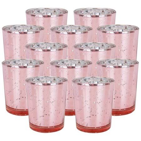 Mercury Glass Votive Candle Holder 4 inch Set of 12 Speckled Blush A674