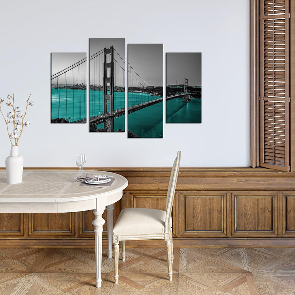 Black White Teal Golden Gate Bridge Canvas Wall Art M5276