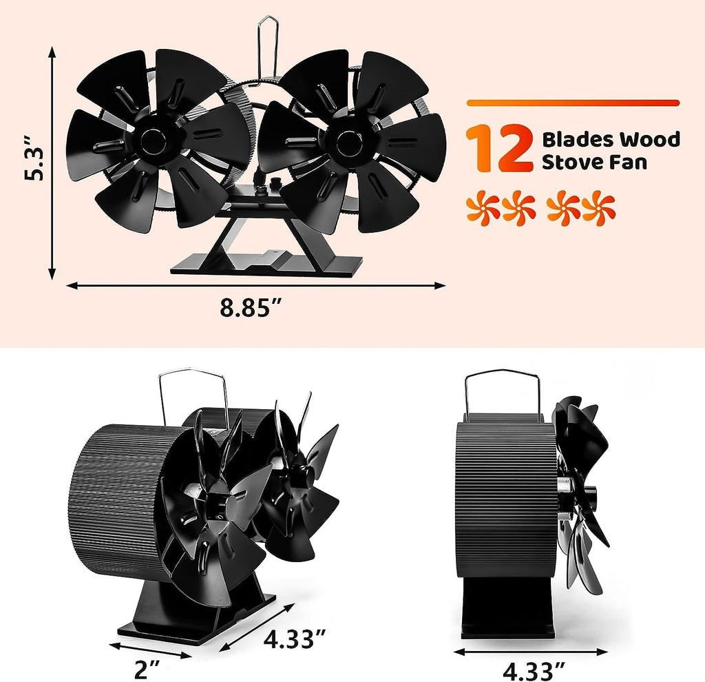 12 Blades Heat Powered Stove Fan with Bracket W60331