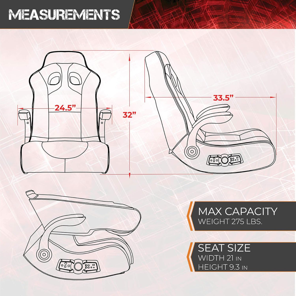 Black/Red Wireless Bluetooth Gaming Floor Rocker B711168