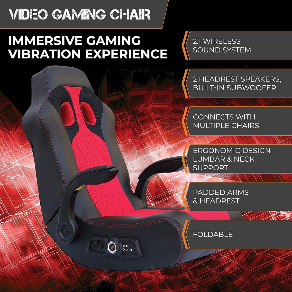 Black/Red Wireless Bluetooth Gaming Floor Rocker B711168