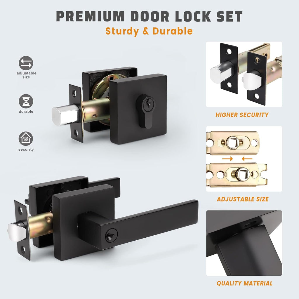Matte Black Solid Steel Entry Door Handle Set with Deadbolt and Lever, Pack of 2 N67645