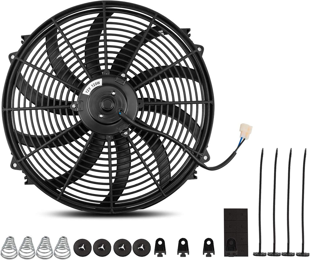 Reversible 16 Inch Electric Engine Radiator Cooling Fan with Mounting Kit 2500 CFM 12 Volts 120 Watts Pack of 2 H48079