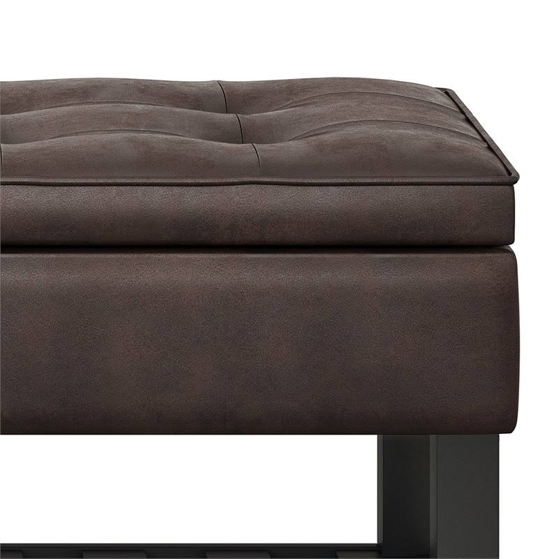 Distressed Brown Faux Leather Storage Ottoman Bench H9893