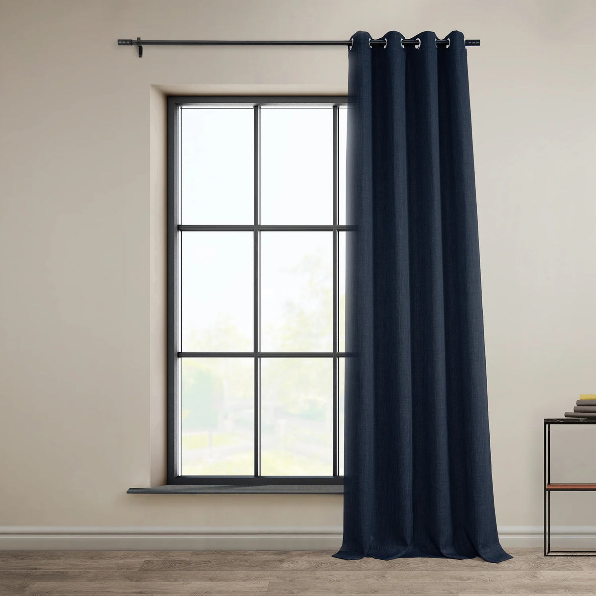 Nightfall Navy Faux Linen Grommet Room Darkening Curtain (1 Panel), 50W X 96L V31236