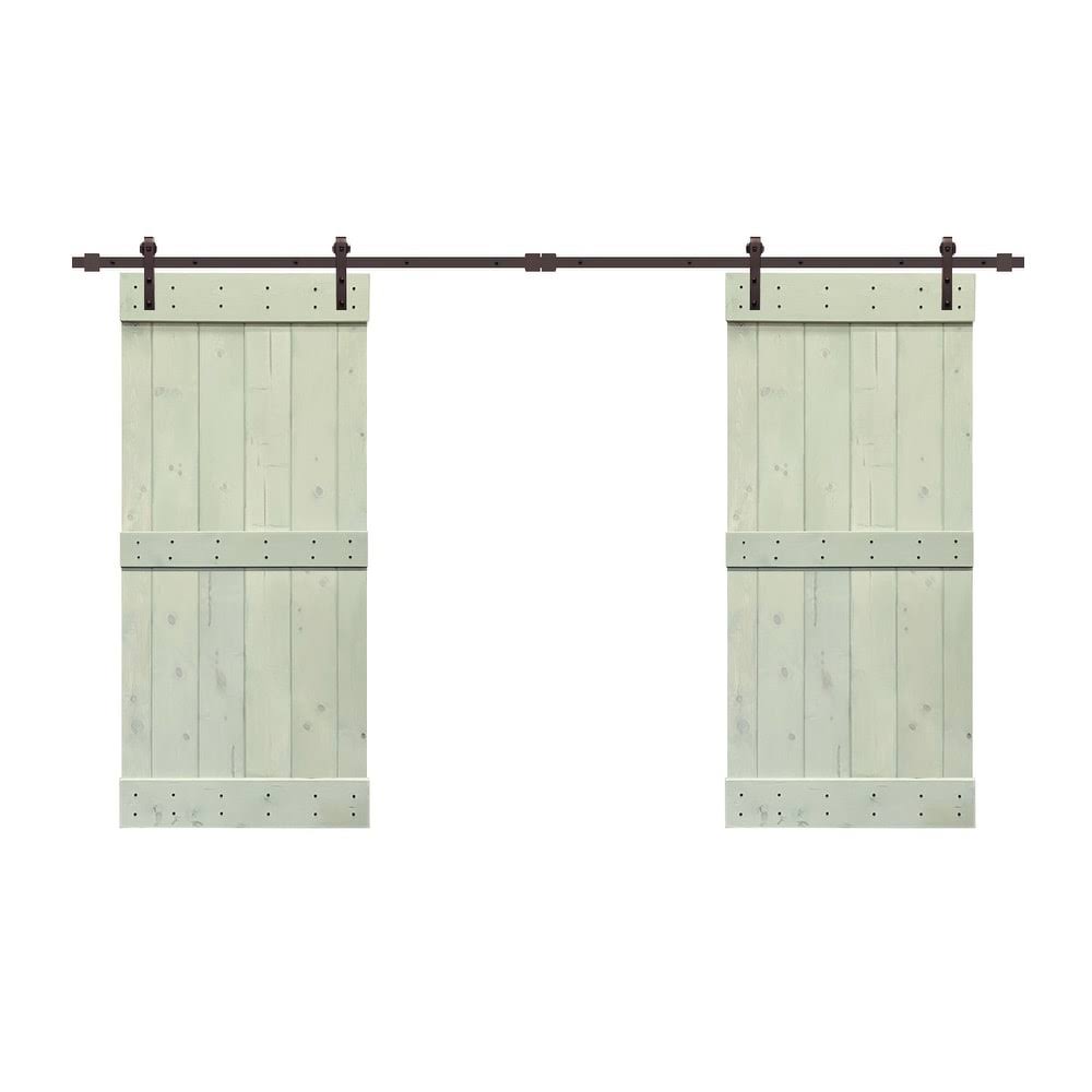 48 in. x 84 in. Weather Oak Stained Solid Pine Wood Interior Double Sliding Barn Door with Hardware Kit X15324