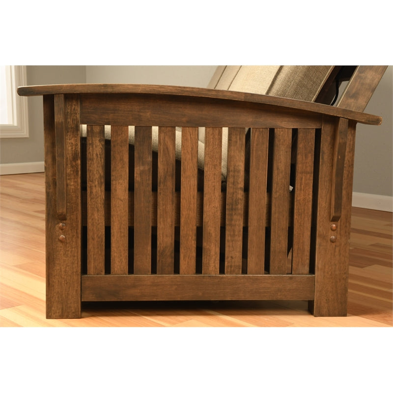 Walnut Futon with Drawers and Linen Gray Mattress Z1322