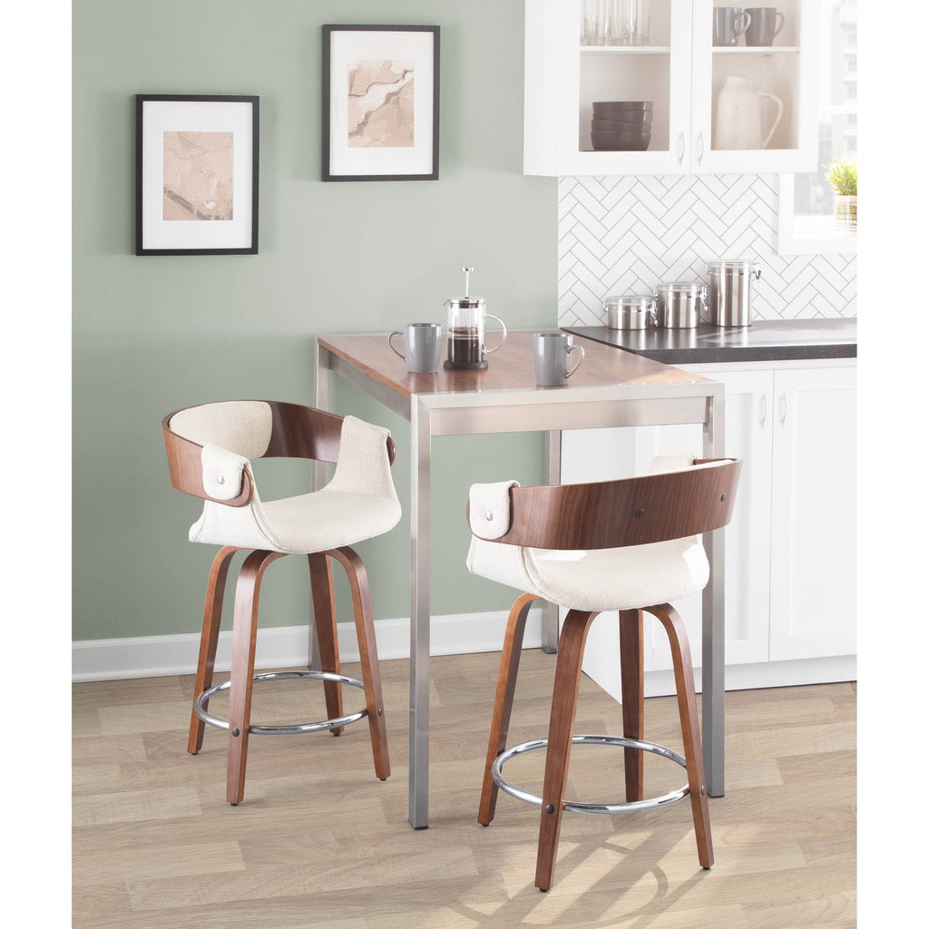 Set of 2 Counter Stool Cream Walnut F7554