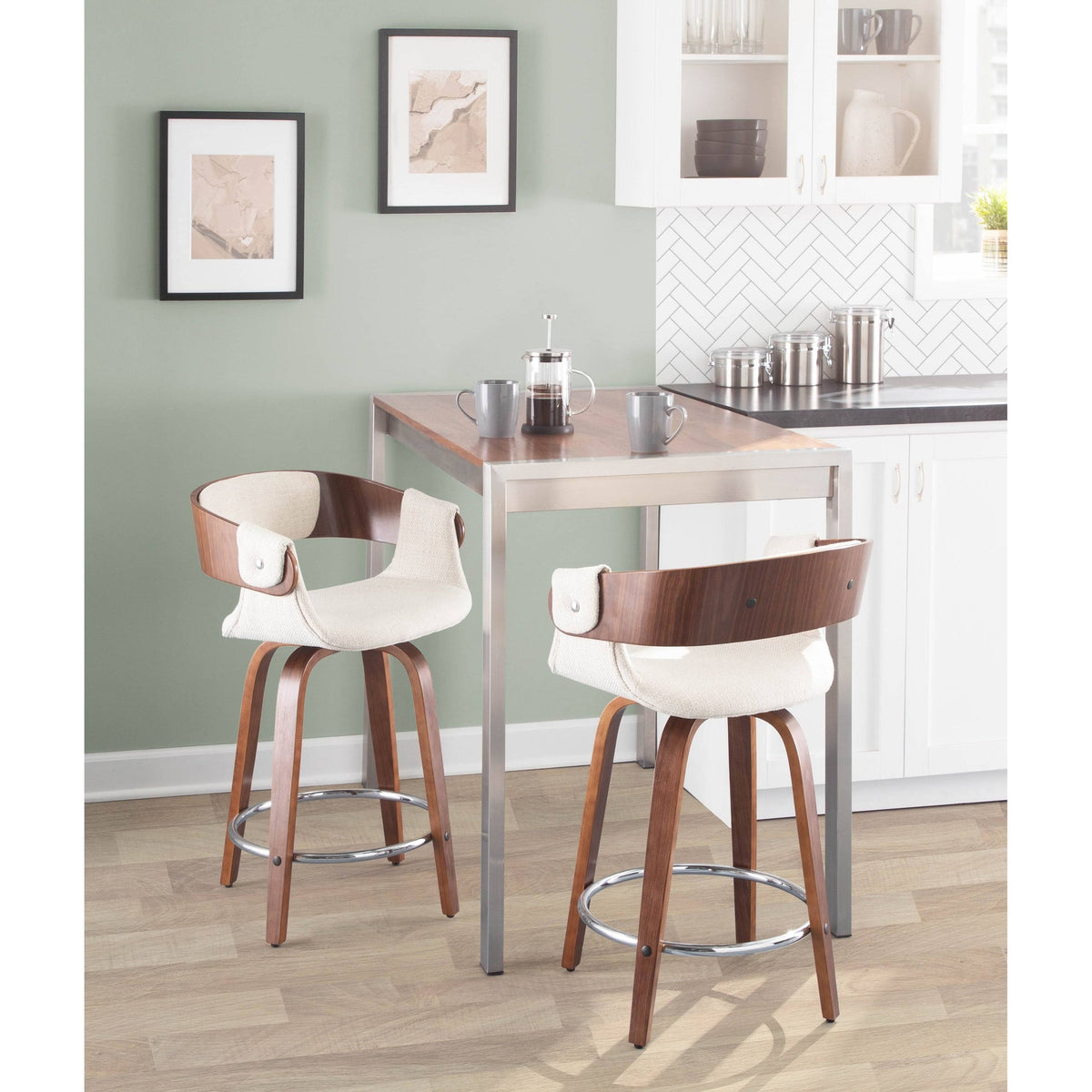 Set of 2 Counter Stool Cream Walnut F7554