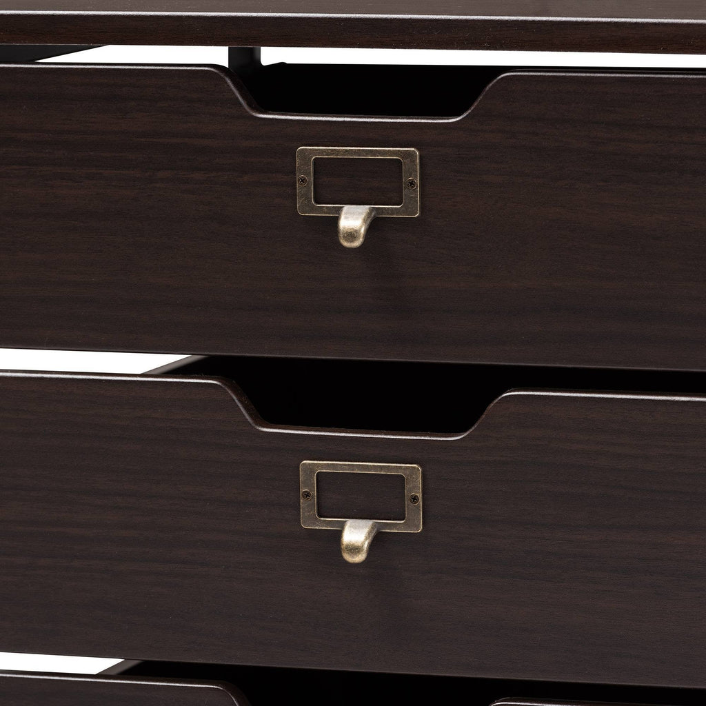 Espresso Wood and Black Metal Mobile File Cabinet 3-Drawer E574255