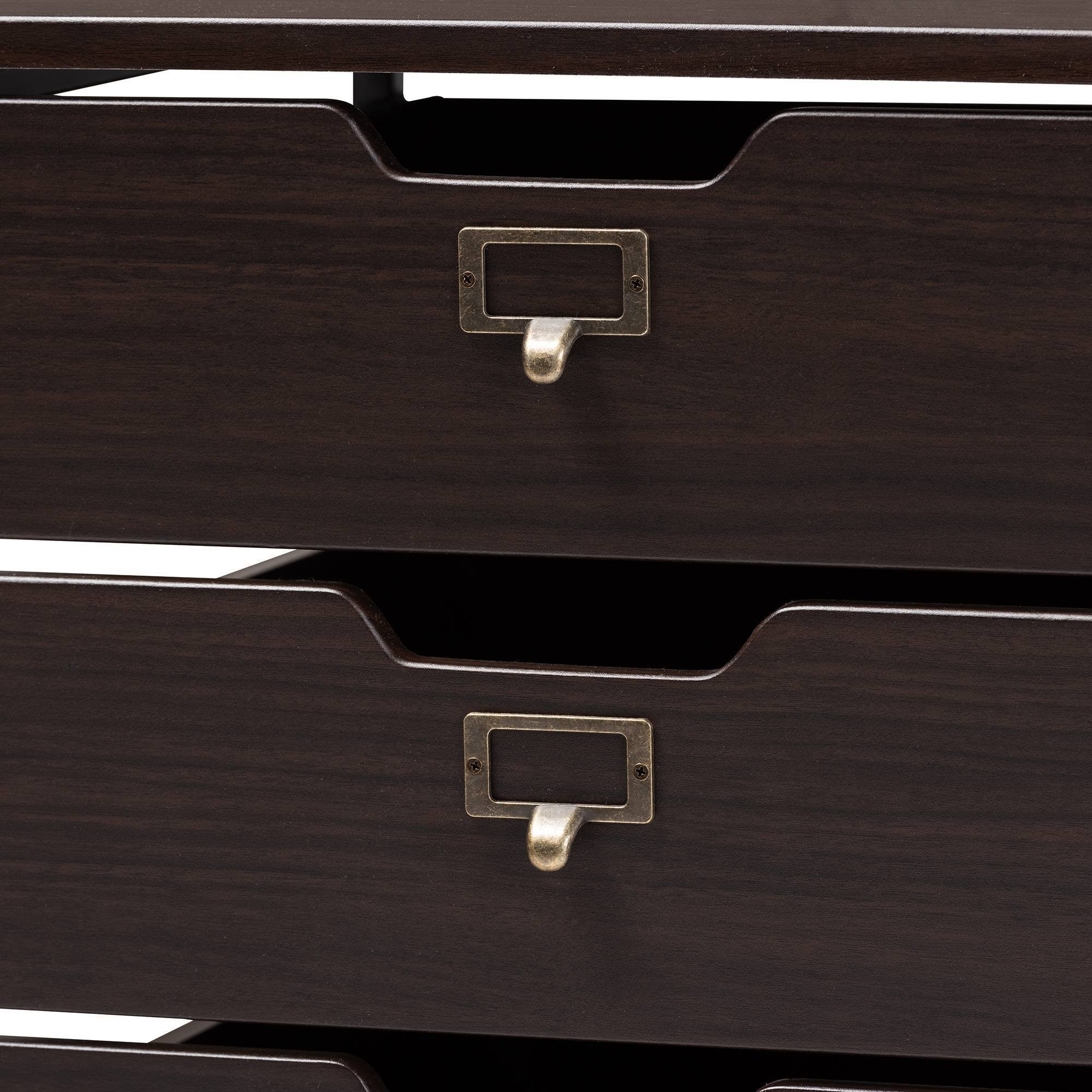 Espresso Wood and Black Metal Mobile File Cabinet 3-Drawer E574255
