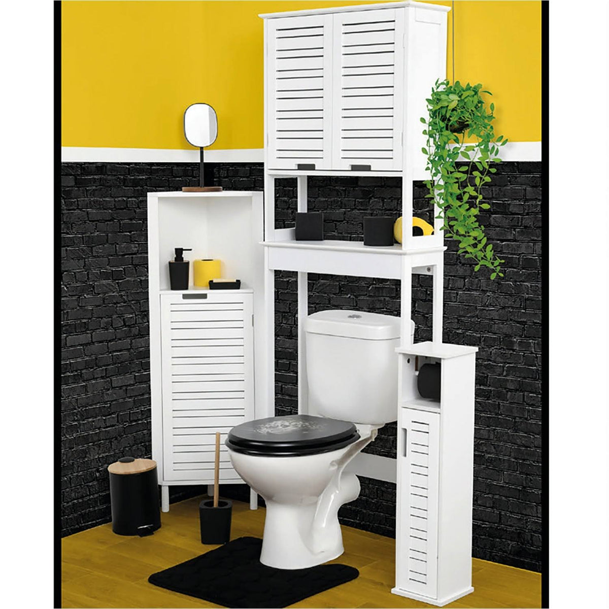 White Louver Door Bathroom Corner Cabinet F496