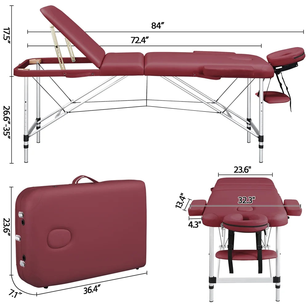 Burgundy Portable Massage Table with Backrest W77358