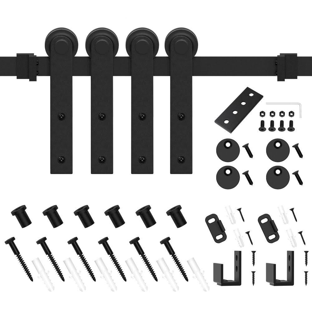 7ft Double Mini Sliding Barn Door Hardware Kit, Black Finish J3511