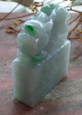 Green Natural Burma Jade Dragon Pi Xiu Chop Seal Display Y21893