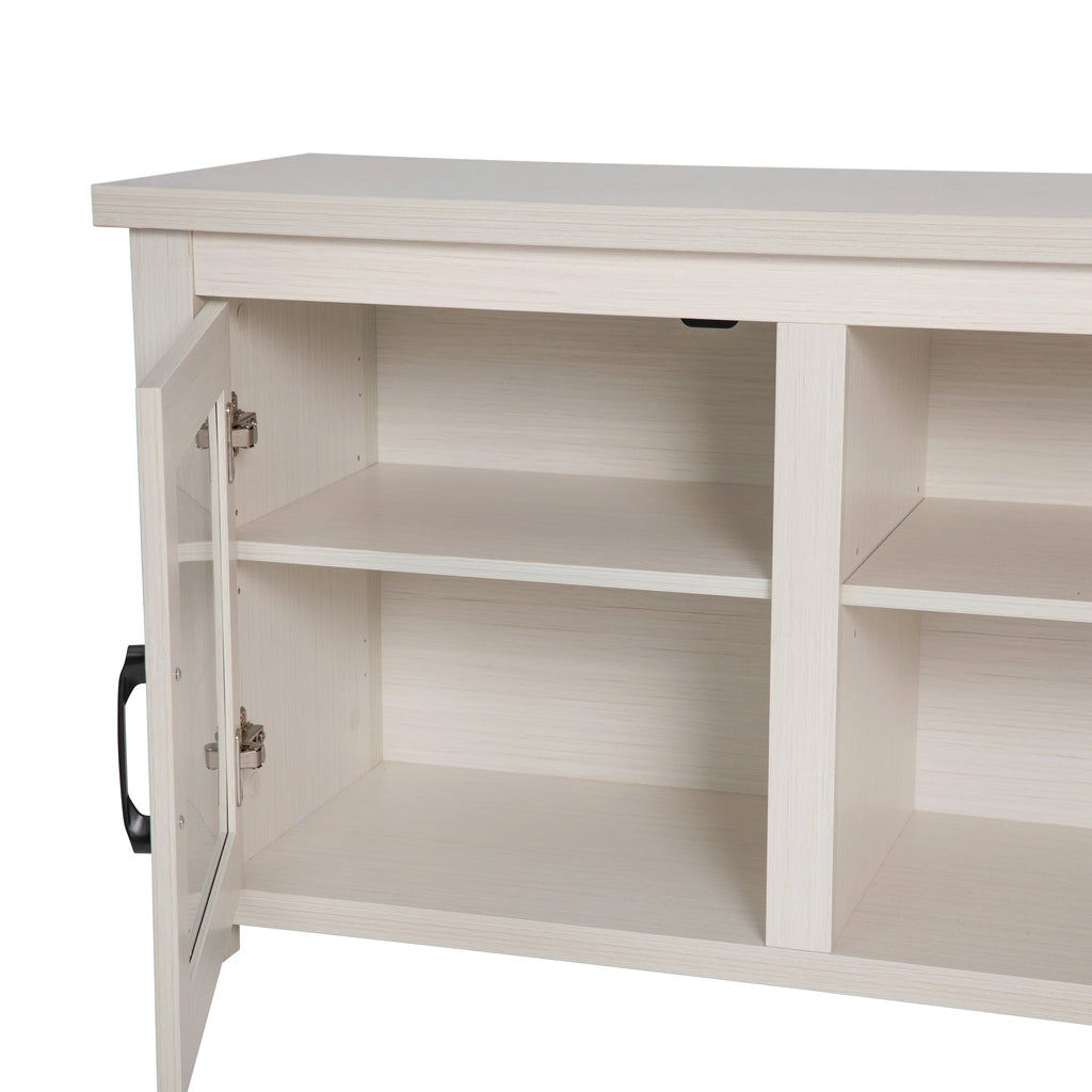 White Wash 65" TV Stand with Glass Doors and 3 Shelves C59293