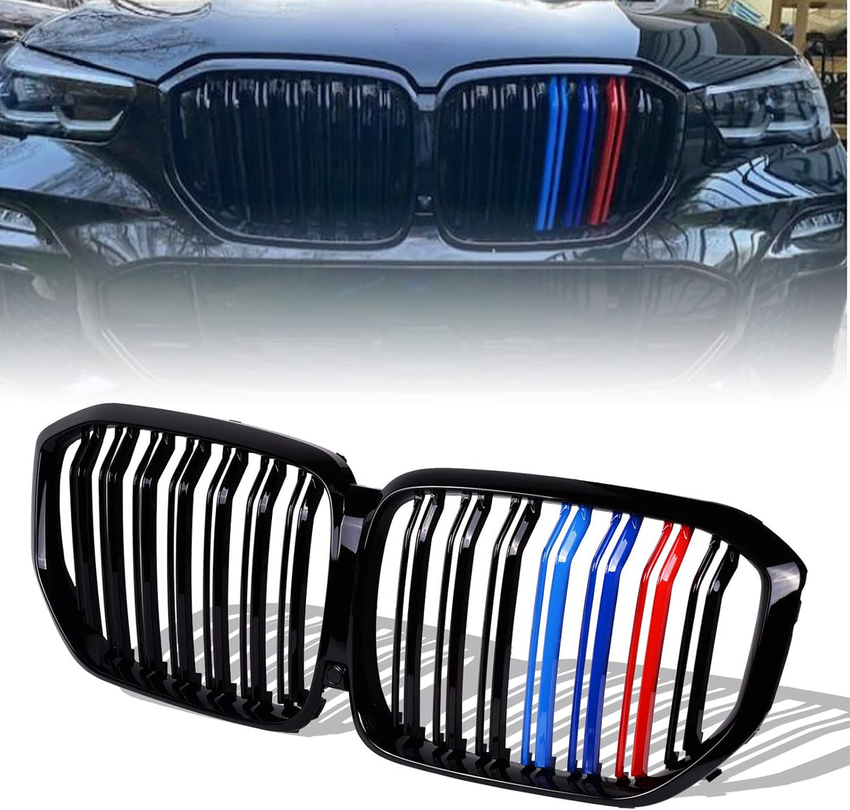 Glossy Black Double Line Front Bumper Grill C616