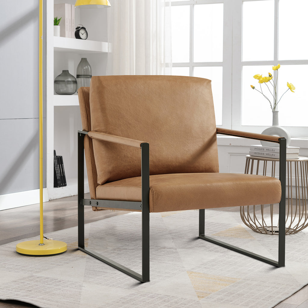 Camel PVC Leather Accent Chair with Metal Frame E861069