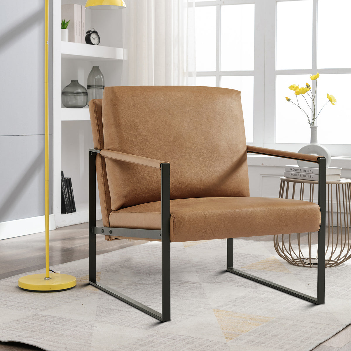Camel PVC Leather Accent Chair with Metal Frame E861069