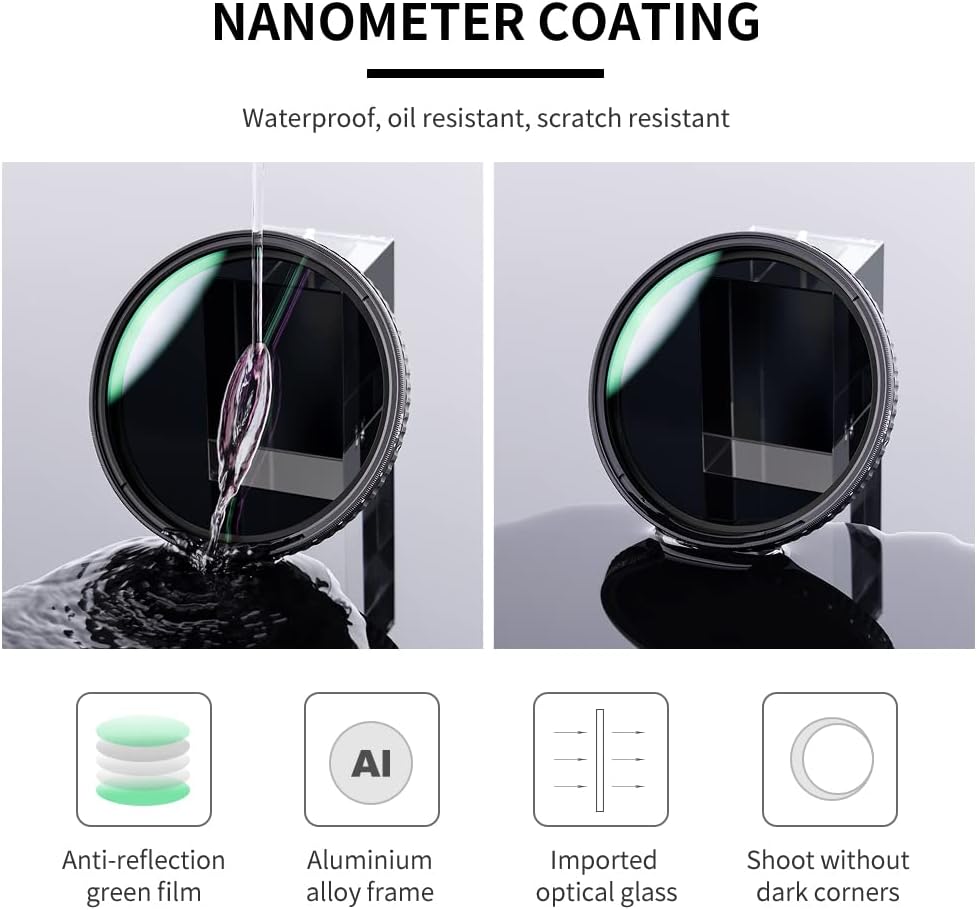 82mm Variable ND Filter ND32-ND512 Neutral Density Lens Filter with Multi-Layer Coatings O2973