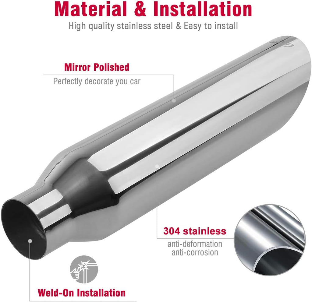 2.5" to 4" Stainless Steel Weld-On Exhaust Tips, Pack of 2 M8579