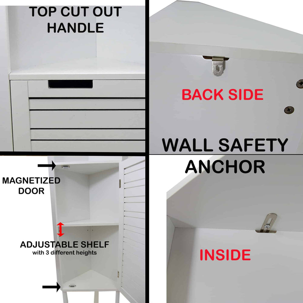 White Louver Door Bathroom Corner Cabinet F496