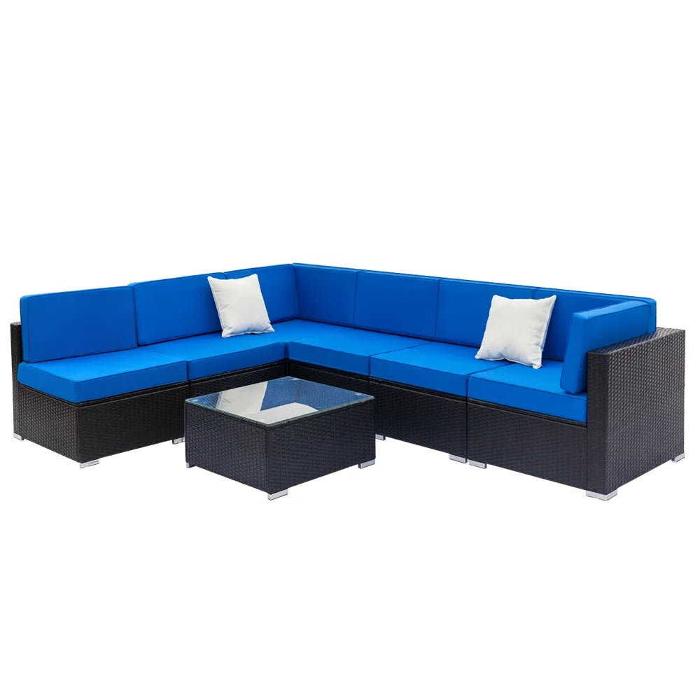 Black Embossed Woven Rattan Sofa Set with 2 Middle Sofas, 4 Single Sofas, 1 Coffee Table X661