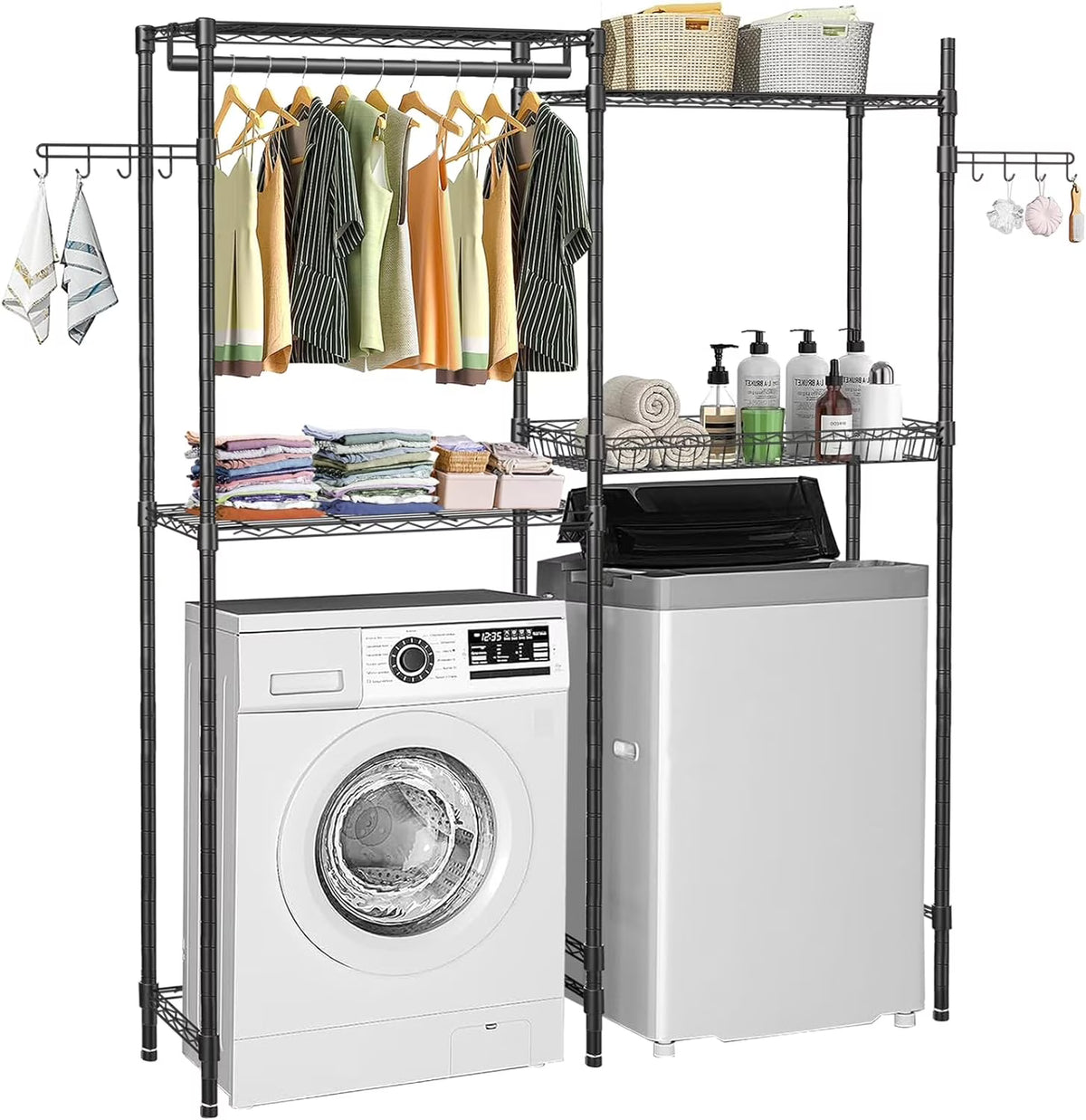 Black 4 Tiers Clothes Drying Rack with Adjustable Shelves T939