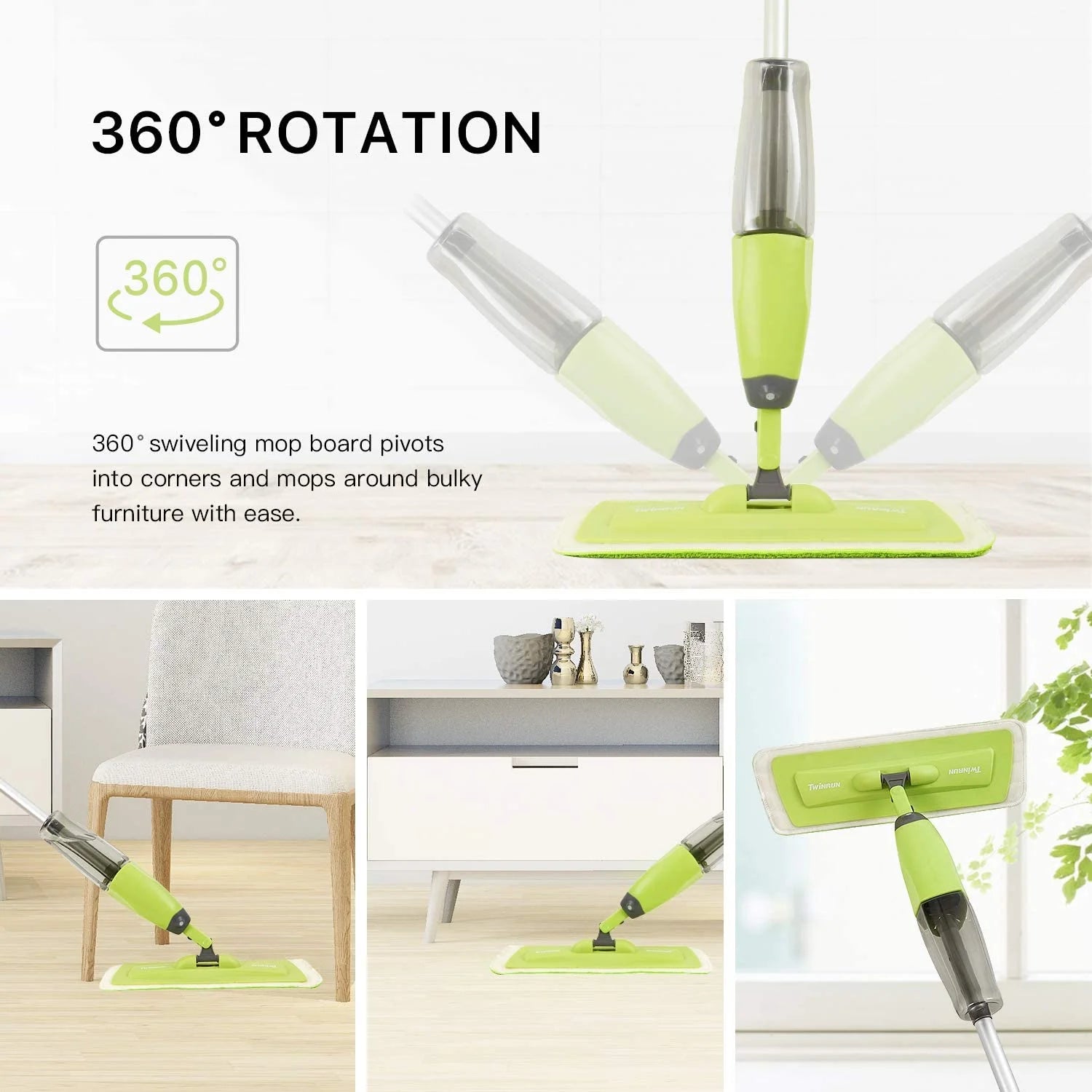 Microfiber Spray Mop with 2 Refillable Water Bottles, 4 Washable Mop Pads, 650 ml F714