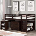 White Twin-Size Low Loft Bed Frame with Ladder Cabinet Desk N2087