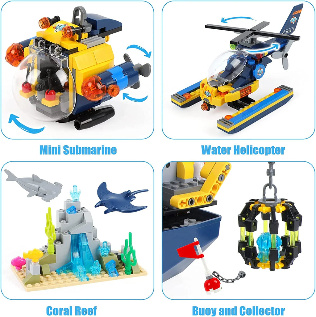 Ocean Exploration Ship Building Kit with Submarine and Helicopter, 753 Pieces V452