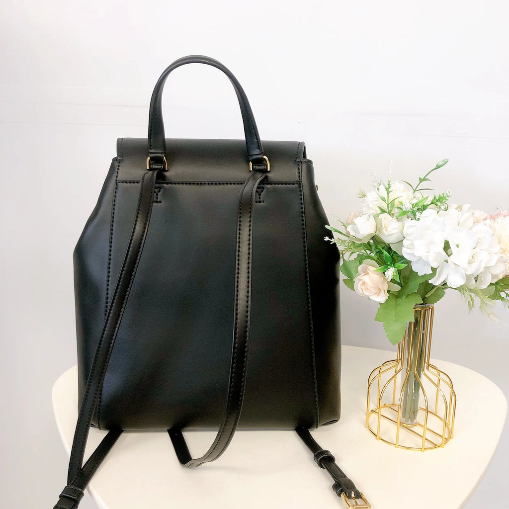 Black Leather Drawstring Backpack D514206