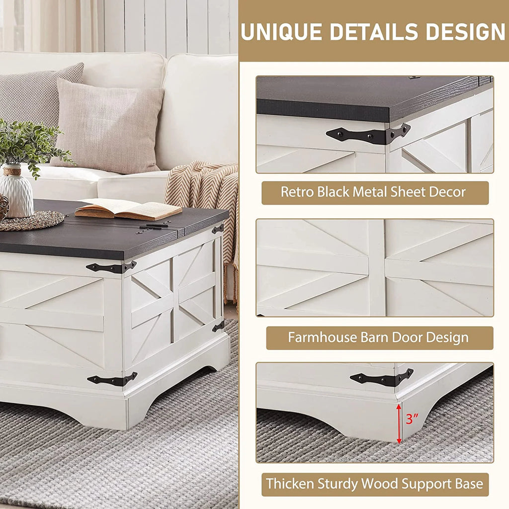 White Square Wood Lift Top Coffee Table with Storage Q7390