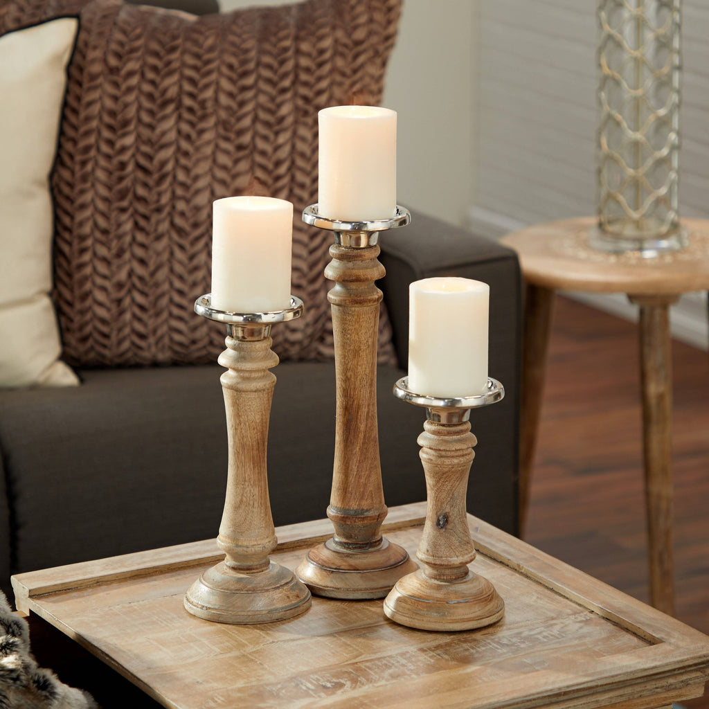 Brown Mango Wood Candle Holder Set of 3 E4705