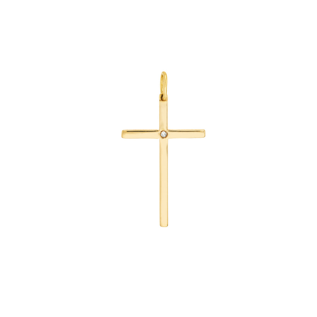 14k Yellow Gold Diamond Cross Pendant Necklace A703236
