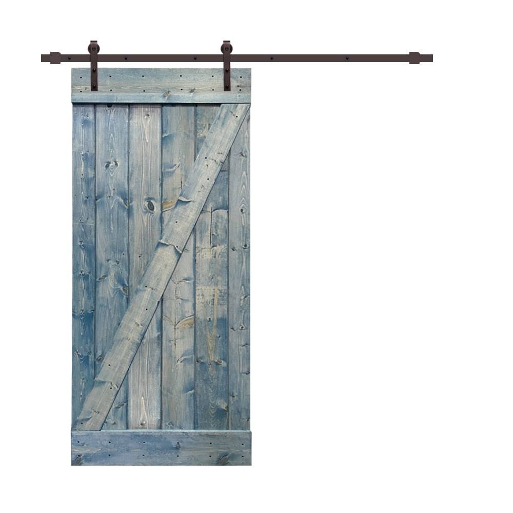 White Stained Wood Interior Sliding Barn Door with Hardware Kit N791901
