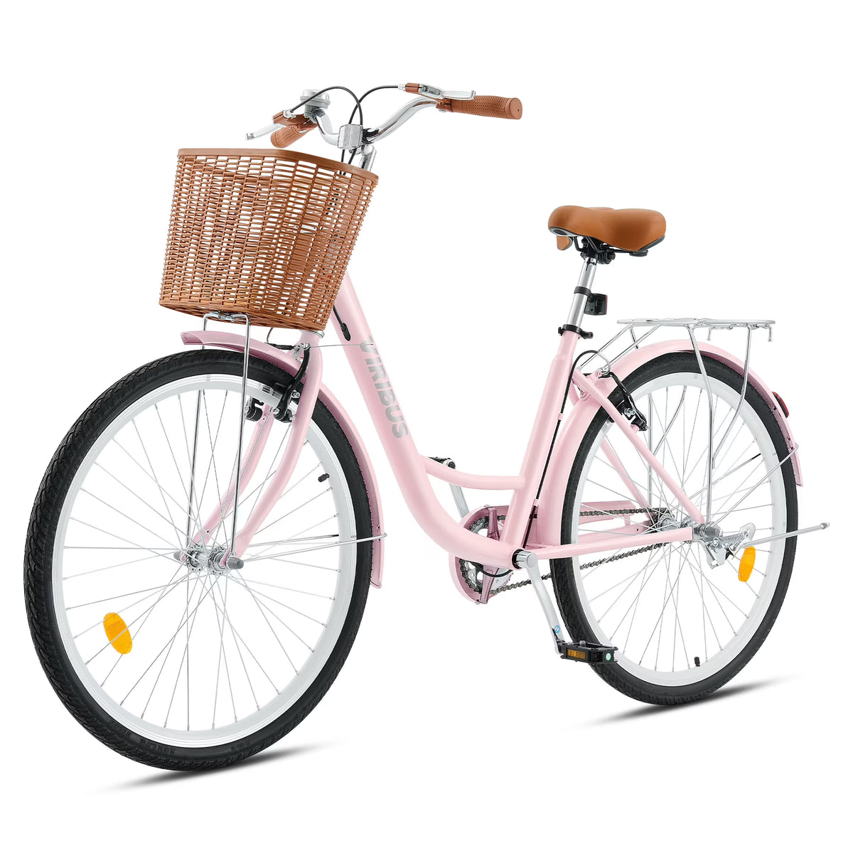 24 Inch City Cruiser Bicycle with Carbon Steel Frame Dual V Brakes Basket Y187509