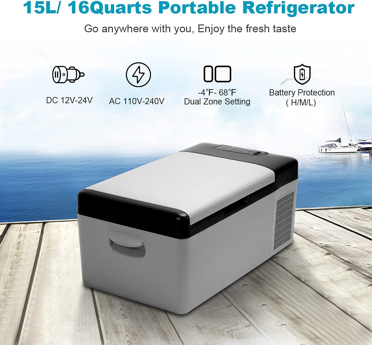 12V Portable Car Refrigerator, 15L/16 Quart Fridge Freezer, Mini Electric Compressor Cooler M112