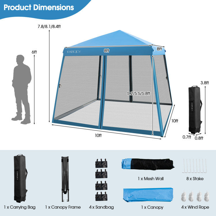 10 x 10 Feet Pop Up Canopy with Mesh Sidewalls X21361